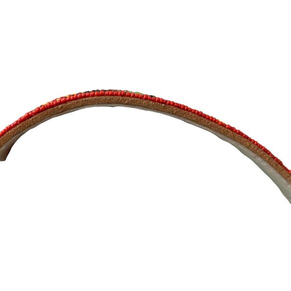 Beaded Leather Waist Belt Handmade Size 38 Red Yellow Green Boho Hippie Festival - Picture 7 of 10